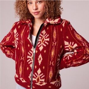 Band Of Gypsies Melrose Garnet Vegan Shearling Printed Jacket Size Small